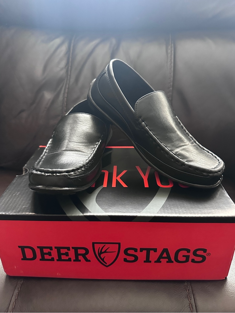 Deer Stags Black Slip-On Dress Shoe Loafers - Big Kid Size 5